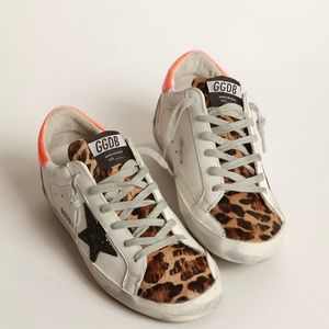 Super-Star sneakers with leopard-print insert, glittery star and orange heel tab